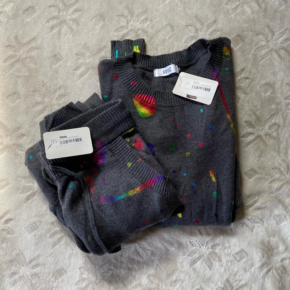 Royal Splatter Knit Matching Sweater & Jogger Set
